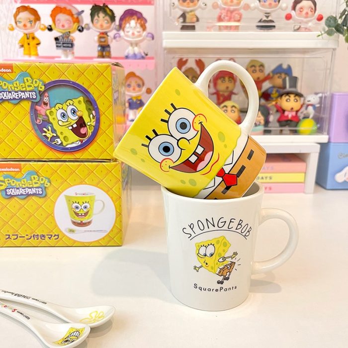 Kawaii SpongeBob SquarePants Patrick Star Ceramic Mug with Gift Box Spoon Student Cartoon Household Water Cup 3 - Spongebob Plush