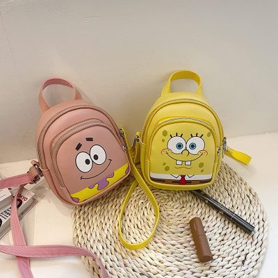Kawaii SpongeBobs SquarePants Patrick Star Diagonal Shoulder Bag PU Texture Fashion Mobile Phone Bag Cute Children 1 - Spongebob Plush