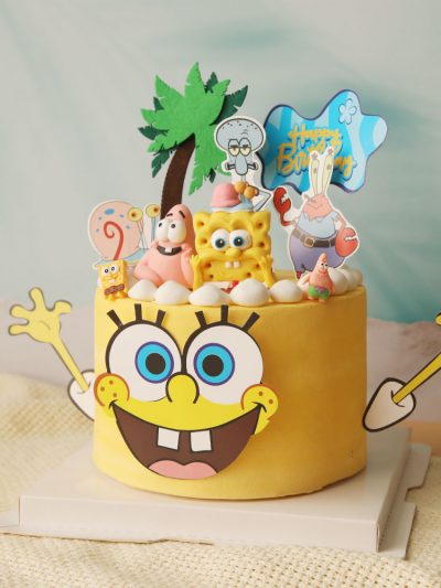 Yellow Sponge Baby Theme Cake Toppers for Birthday Party Cartoon Baby Shower First Birthday Cake Decoration 4 - Spongebob Plush