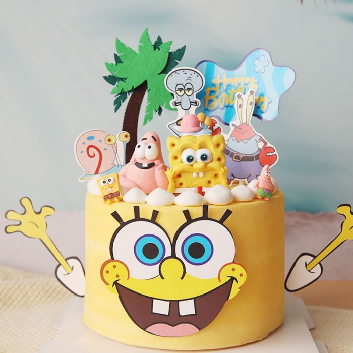 Yellow Sponge Baby Theme Cake Toppers for Birthday Party Cartoon Baby Shower First Birthday Cake Decoration - Spongebob Plush